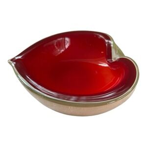 Murano Sommerso Red Gold Heart Aventurine Art Glass Bowl Ashtray MCM